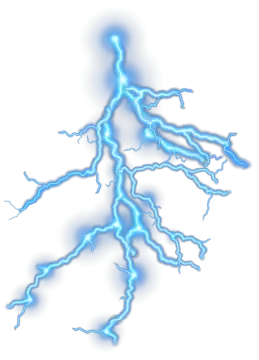 a blue lightning on a white background