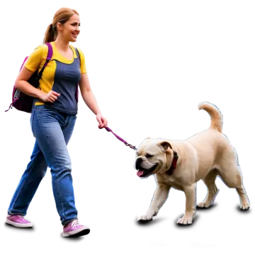 a woman walking a dog on a leash