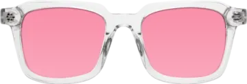 a pair of white sunglasses with pink lenses