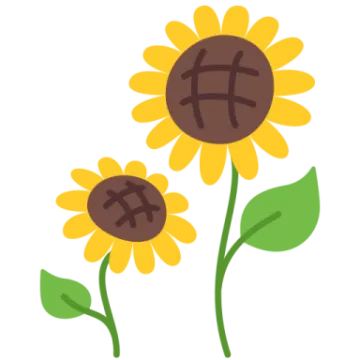 two yellow sunflowers with green leaves
