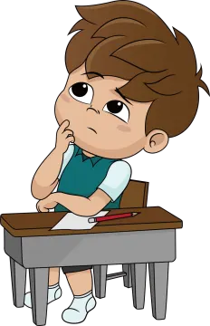a boy sitting at his desk and thinking