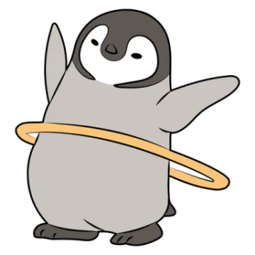 a cartoon penguin with an orange ribbon around its neck