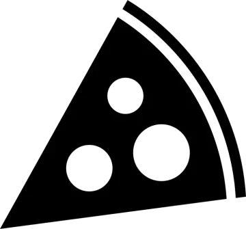 a black and white pizza slice icon