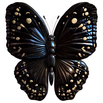 a black and white butterfly with gold spots