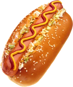 a hot dog on a bun