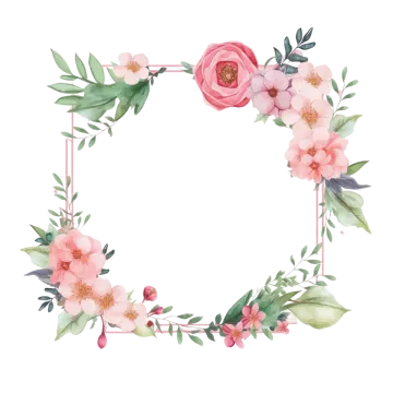a floral wreath frame with pink flowers and green leaves