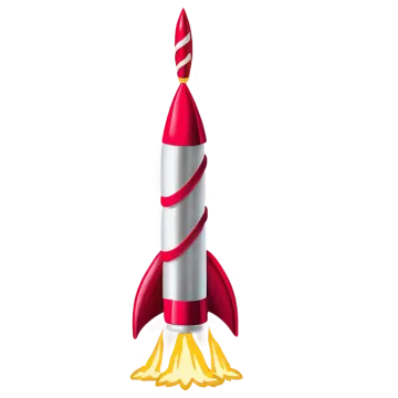 a red and white rocket on a white background