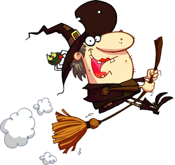 a cartoon witch flying on a broom