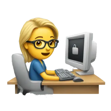 a woman sitting at a desk with a computer