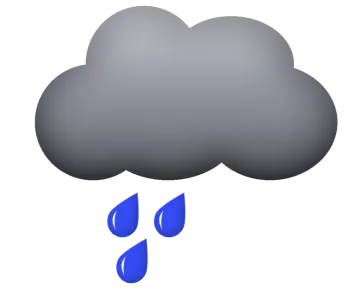 a black cloud with a blue rain drop