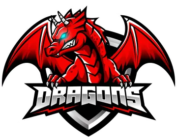 a red dragon logo on a white background