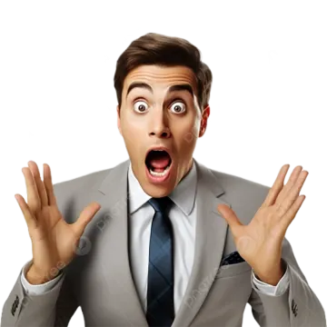 a man in a suit with his hands up