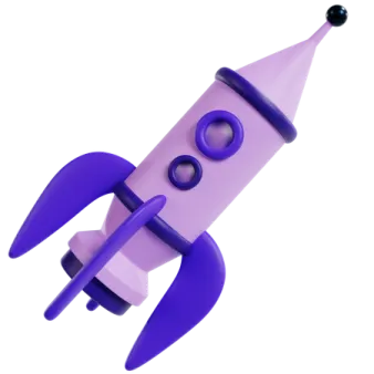 a purple rocket is flying through the air