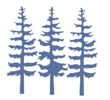 three silhouettes of trees on a white background