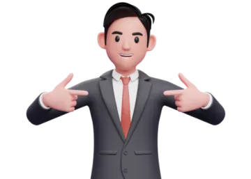 a man in a suit with his hands out