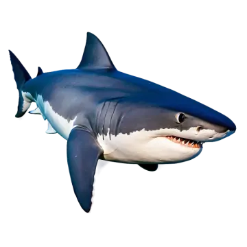 a large blue and white shark on a white background