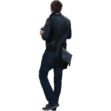 a man wearing a black leather jacket and jeans