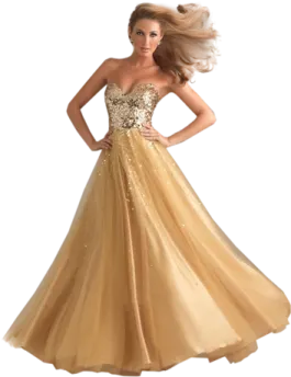 a woman in a gold gown