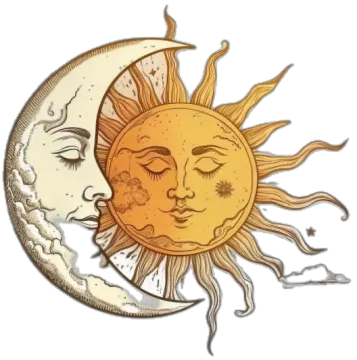 a drawing of the sun and moon