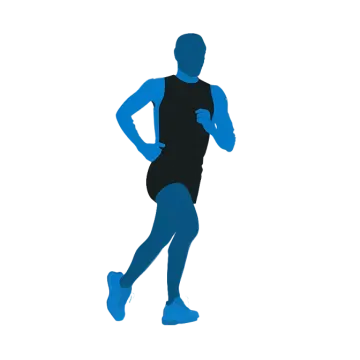 a silhouette of a man running on a white background