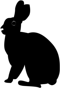 a black silhouette of a rabbit sitting down
