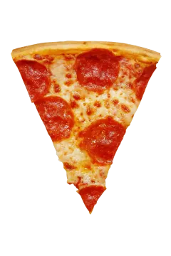 a slice of pizza on a white background