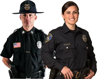 a man and woman dressed as police officers