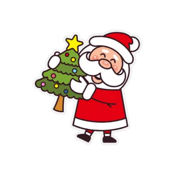 a cartoon santa holding a christmas tree