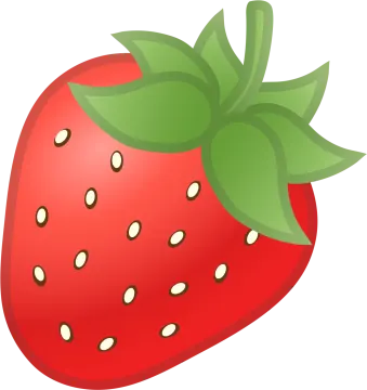 a strawberry with green leaves on it