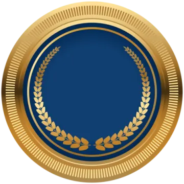 a gold medal with a blue background
