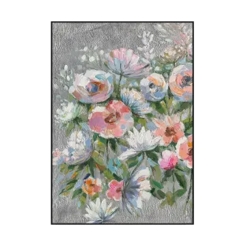 a painting of flowers on a gray background