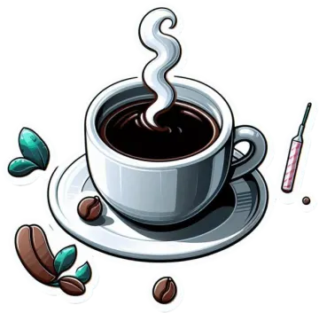 a cup of coffee and beans on a white background