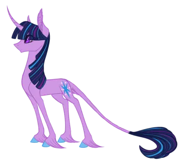 a purple pony with black hair and blue eyes
