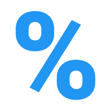 a blue percentage sign with the word percent