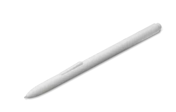 a white ballpoint pen with a black tip