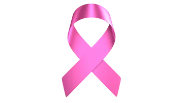 a pink ribbon on a white background