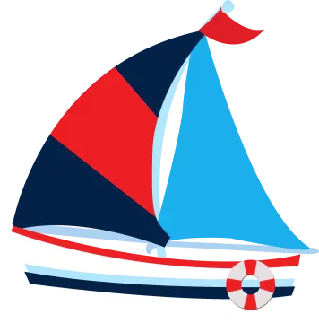 a sail with red, white and blue sails