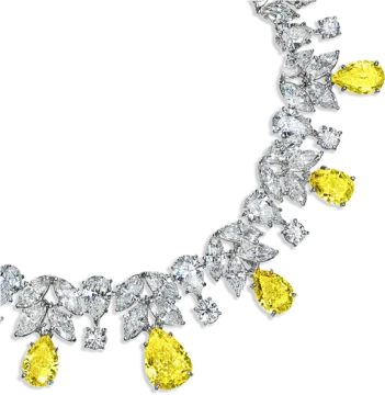 a yellow and white diamond necklace