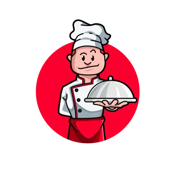 a chef holding a tray with food on it