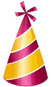 a pink and yellow party hat with a bow