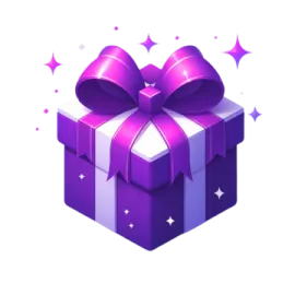 a purple gift box with a pink bow