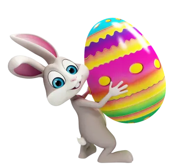a cartoon bunny carrying an easter egg