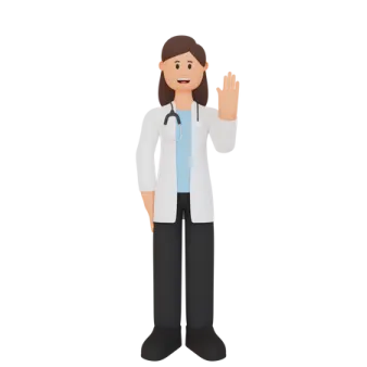 a female doctor in a white coat and black pants