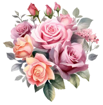 a bouquet of pink roses on a white background