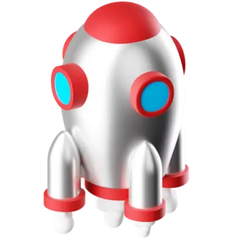 a red and white rocket with blue eyes