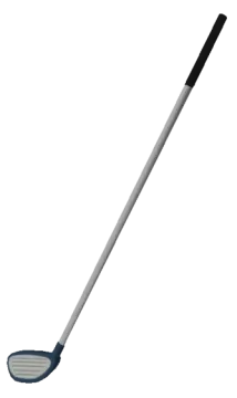 a blue and white golf club with a black handle