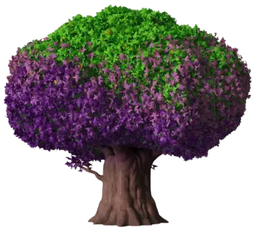 a tree with purple and green leaves