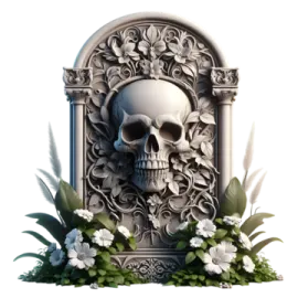 a skull sitting on top of a tombstone