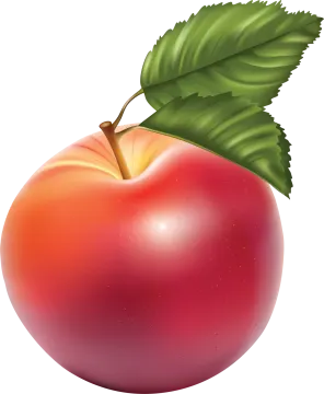 a red apple with green leaves on it