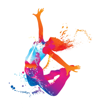 a person jumping in the air with colorful paint splashs
